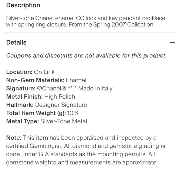 CHANEL CC Lock & Key Silver Pendant Necklace 💖 - Picture 8 of 9